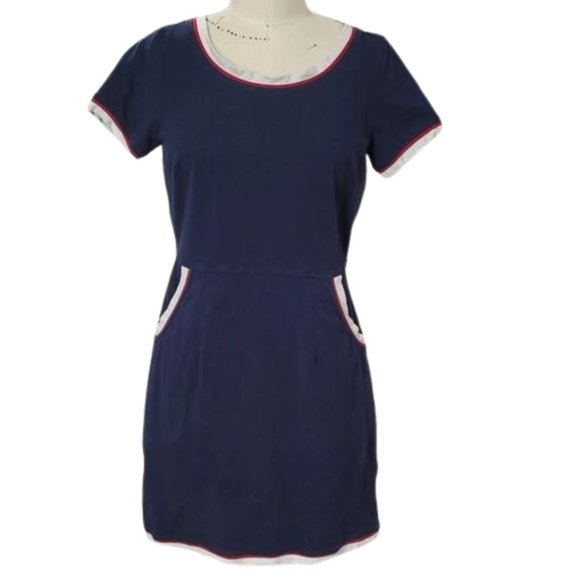 Cute, Comfy, Easy Tshirt Dress in Blue, White and Red with Front Pockets Size 8 - Picture 1 of 2
